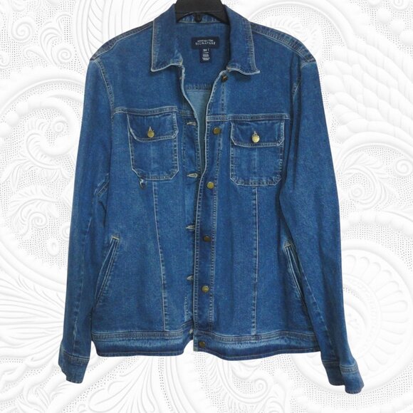 Jones New York Signature 3X Plus Size Blue Denim Jean Jacket - Picture 2 of 3